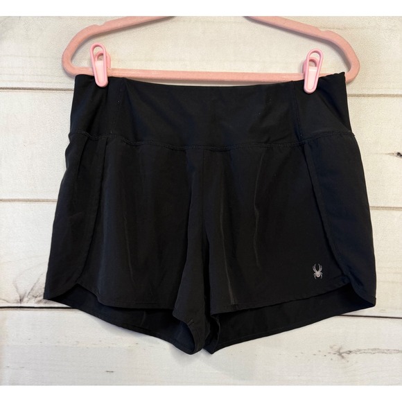 Spyder Pants - Spyder Active Womens Black Running Shorts Large Zip Pocket Athletic Gym Workout